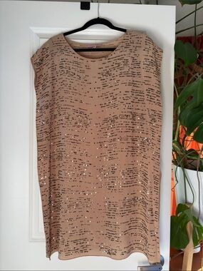 Calypso St. Barth Sequin-Embellished Tan Shift Dress